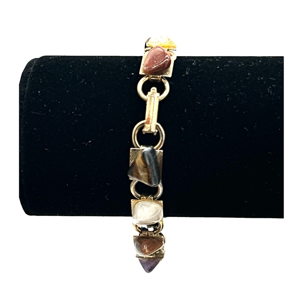 Vintage Polished Multi-Stone Gold‎ Bracelet - Picture 4 of 5
